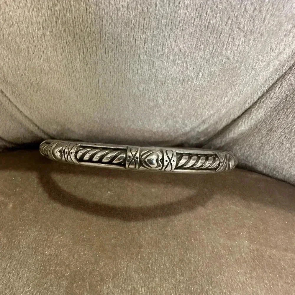 Brighton Silver Plate Filigree Heart Rope Bracelet Bangle Stackable